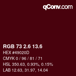 カラーコード: RGB 73 2.6 13.6 | qconv.com