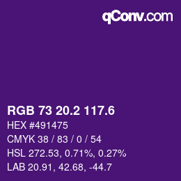 カラーコード: RGB 73 20.2 117.6 | qconv.com