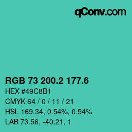 カラーコード: RGB 73 200.2 177.6 | qconv.com
