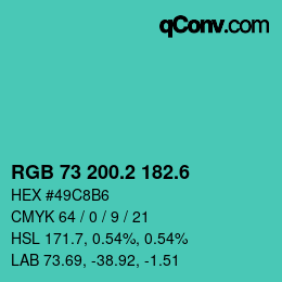 カラーコード: RGB 73 200.2 182.6 | qconv.com