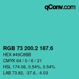 カラーコード: RGB 73 200.2 187.6 | qconv.com