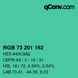 Color code: RGB 73 201 162 | qconv.com