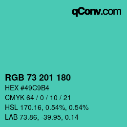 颜色代码: RGB 73 201 180 | qconv.com