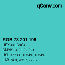Color code: RGB 73 201 196 | qconv.com