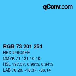 Color code: RGB 73 201 254 | qconv.com