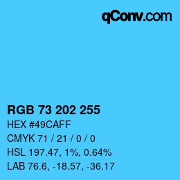 颜色代码: RGB 73 202 255 | qconv.com