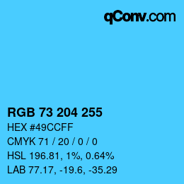 Color code: RGB 73 204 255 | qconv.com