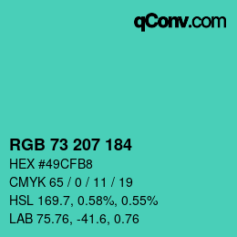 Color code: RGB 73 207 184 | qconv.com