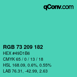 Color code: RGB 73 209 182 | qconv.com