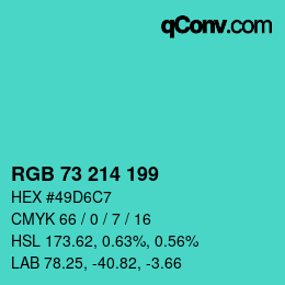 Color code: RGB 73 214 199 | qconv.com