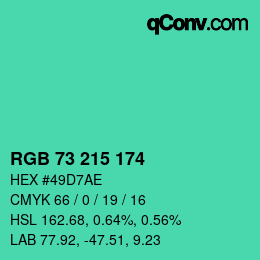 カラーコード: RGB 73 215 174 | qconv.com