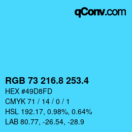 カラーコード: RGB 73 216.8 253.4 | qconv.com