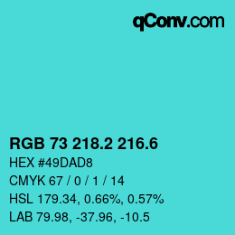カラーコード: RGB 73 218.2 216.6 | qconv.com