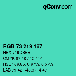 Color code: RGB 73 219 187 | qconv.com