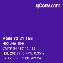 Color code: RGB 73 21 158 | qconv.com