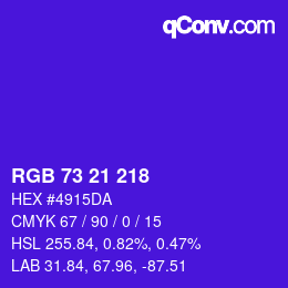 Color code: RGB 73 21 218 | qconv.com