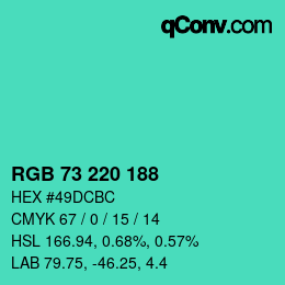 Color code: RGB 73 220 188 | qconv.com