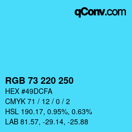 颜色代码: RGB 73 220 250 | qconv.com