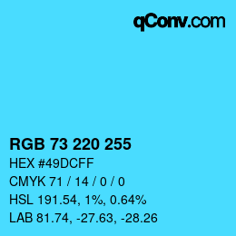 Color code: RGB 73 220 255 | qconv.com