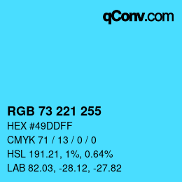 Color code: RGB 73 221 255 | qconv.com