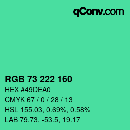 Color code: RGB 73 222 160 | qconv.com