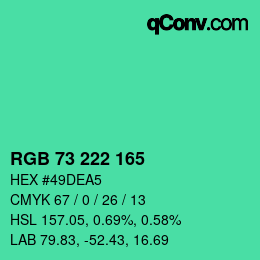 颜色代码: RGB 73 222 165 | qconv.com