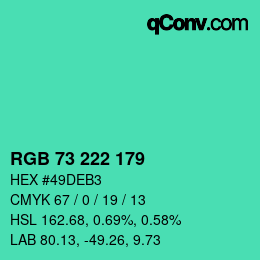 Color code: RGB 73 222 179 | qconv.com