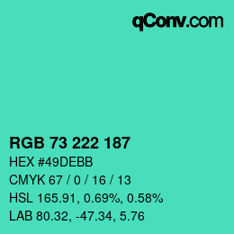 Color code: RGB 73 222 187 | qconv.com