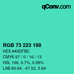 Color code: RGB 73 223 188 | qconv.com
