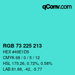 Color code: RGB 73 225 213 | qconv.com
