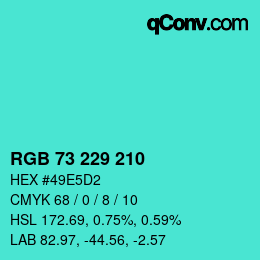 Color code: RGB 73 229 210 | qconv.com