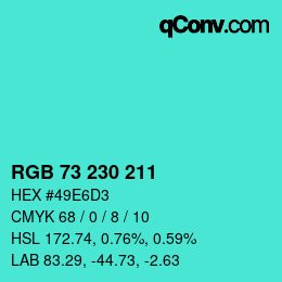 颜色代码: RGB 73 230 211 | qconv.com