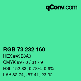 Color code: RGB 73 232 160 | qconv.com