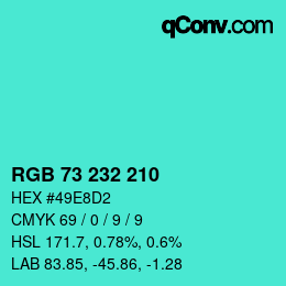 Color code: RGB 73 232 210 | qconv.com