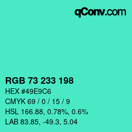 カラーコード: RGB 73 233 198 | qconv.com