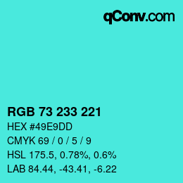 Color code: RGB 73 233 221 | qconv.com