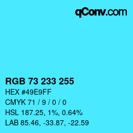 Color code: RGB 73 233 255 | qconv.com