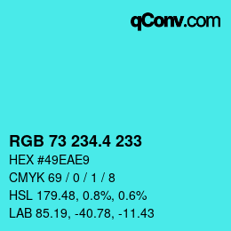 カラーコード: RGB 73 234.4 233 | qconv.com
