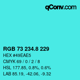 カラーコード: RGB 73 234.8 229 | qconv.com
