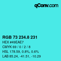 カラーコード: RGB 73 234.8 231 | qconv.com