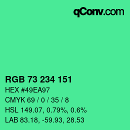 Color code: RGB 73 234 151 | qconv.com