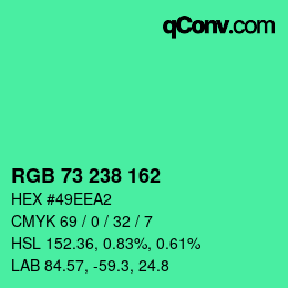Color code: RGB 73 238 162 | qconv.com