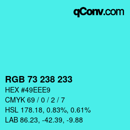 Color code: RGB 73 238 233 | qconv.com