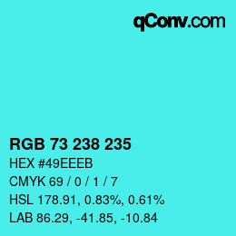Color code: RGB 73 238 235 | qconv.com