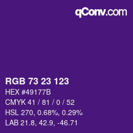 Color code: RGB 73 23 123 | qconv.com