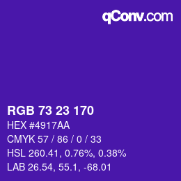 Color code: RGB 73 23 170 | qconv.com