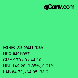 Color code: RGB 73 240 135 | qconv.com