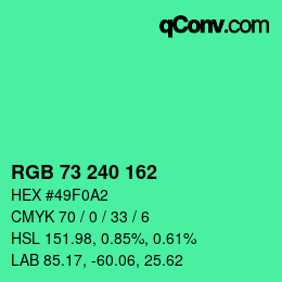 Color code: RGB 73 240 162 | qconv.com