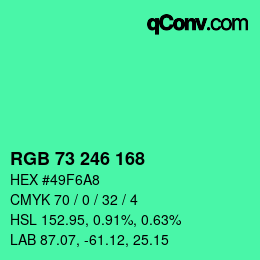 Color code: RGB 73 246 168 | qconv.com
