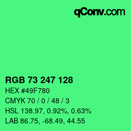 カラーコード: RGB 73 247 128 | qconv.com